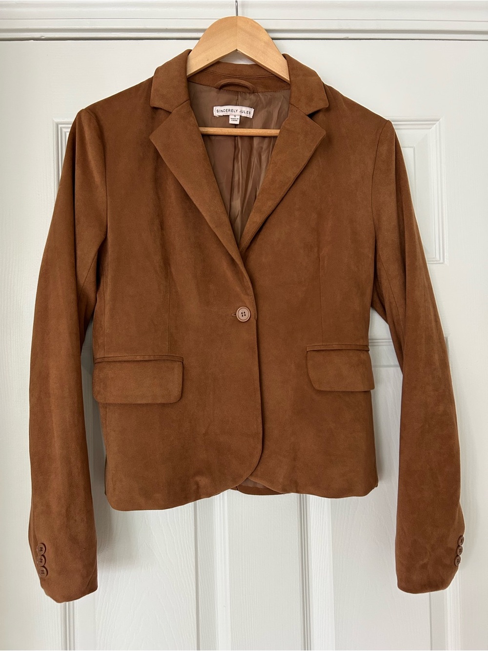 Sincerly Jules Chestnut Brown Faux Suede Single-Button Blazer